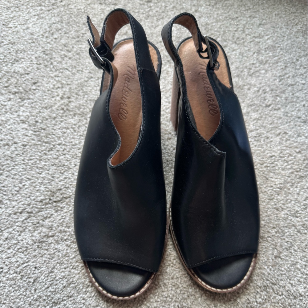 Madewell Black Leather Open-Toe Slingback Ankle Booties